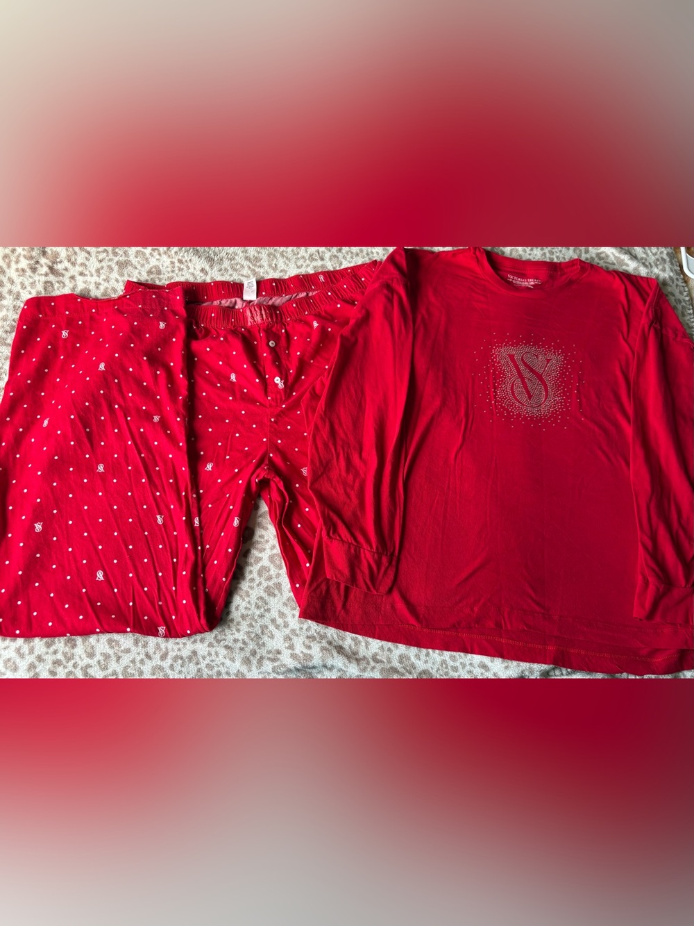 Victoria's Secret Red Polka Dot Lounge Pants and Top Set
